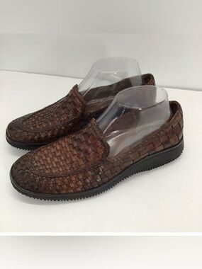 Sesto Meucci Women’s Woven Leather Loafer Shoes Business Casual Brown Size 8.5 N
